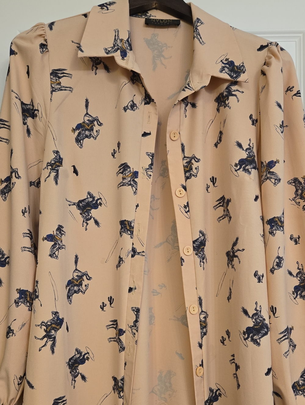 Y'all! Horse 🐴 🐴 Galloping Beige Western Print Button Duster NEW! 🆕 Women's